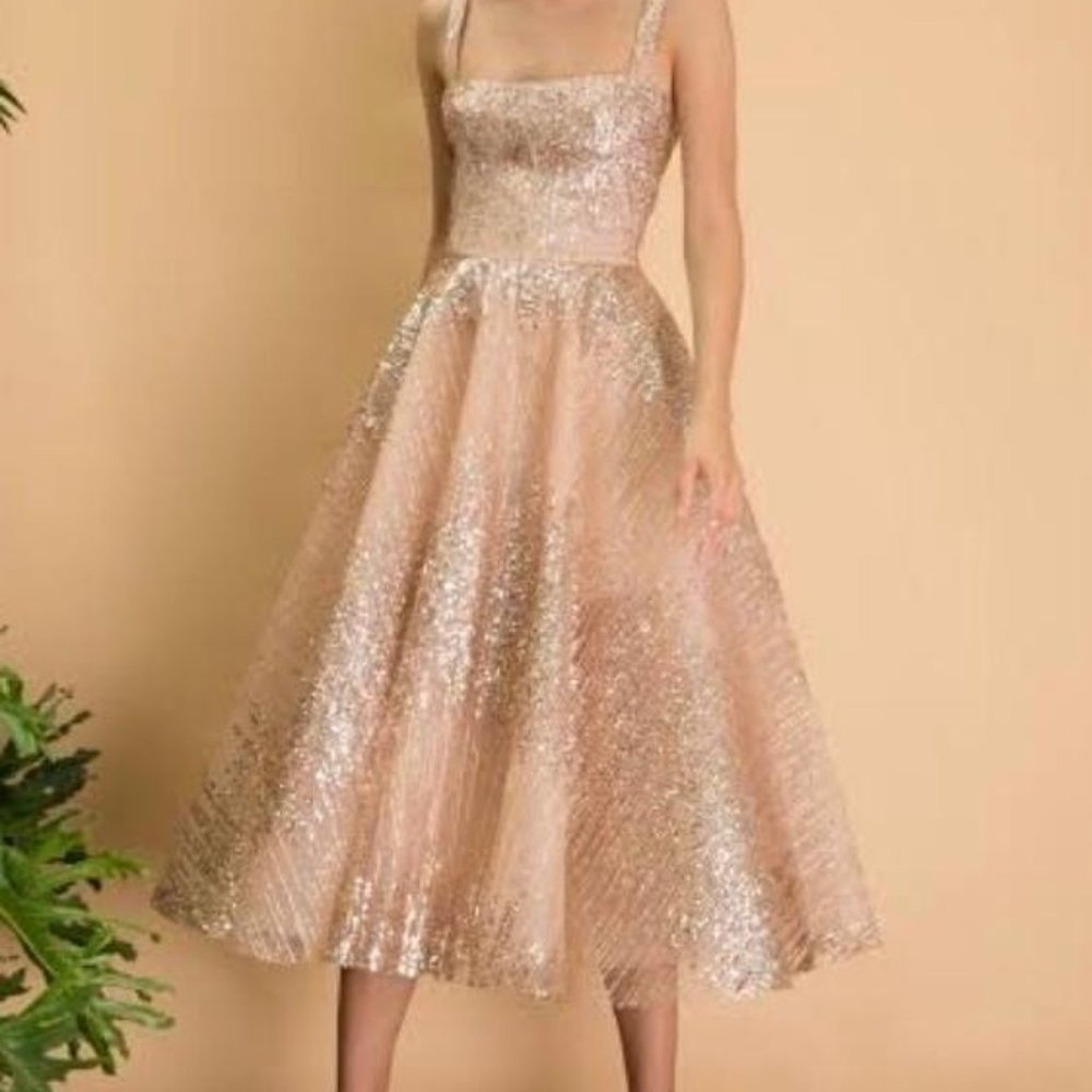 Bronx and Banco Mademoiselle Midi Dress in Gold